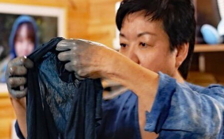 藍染め帆布バッグ（大/ドット柄）[APAF003] バッグ