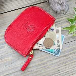 広島ジビエレザー　東広島産天然鹿革　本革ファスナー小銭入れ お札もカードも入るコインケース　【03レッド】