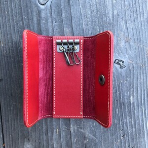 広島ジビエレザー鹿革コンパクトキーケース【03レッド】