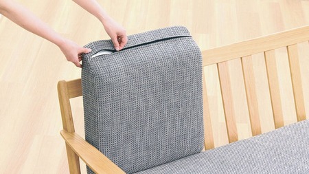 ★北海道・沖縄・離島配送不可★浜本工芸　2Pソファ　塗装色ナチュラル／張地　布・クレオGR（グレー）L-3904［117］