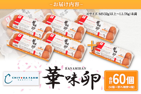 卵 ちよだファームのたまご 華味卵 はなみらん 60個（50個＋割れ補償10個）_FR109_001