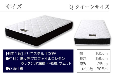 マットレス （クイーン） 夜香 プレミアム2 国産 ポケットコイル ベッド 寝具 インテリア 家具 高反発 プロファイル ウレタン ポケットコイルマットレス 圧縮梱包 両面仕様_CH041_092
