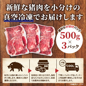 天然猪肉切り落とし 約1.5kg(500g×3) 広島県 猪 しし肉 天然 ジビエ イノシシ しし汁 猪汁 ぼたん鍋 焼き肉 焼肉 冷凍 BBQ 送料無料 世羅 A034-01