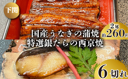 国産 うなぎ の 蒲焼 2尾 約260g 特選 銀だら の 西京焼 6切れ セット 冷凍 関西風 鰻 魚 高級魚 ウナギ 九州産 蒲焼き かばやき うな重 ひつまぶし タレ 山椒 銀鱈 銀ダラ ギンダラ ぎんだら 焼き魚 焼魚 個別包装 浪花寿司 老舗 職人 おかず 夕飯 御祝 下関 山口 JA007