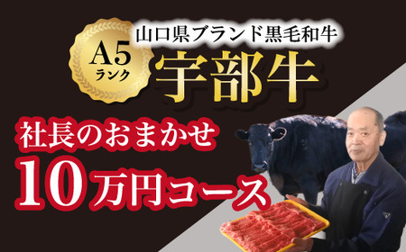 【山口宇部牛】社長おまかせ＜10万円コース＞黒毛和牛Ａ５ランク宇部牛 AX13-FN　（黒毛 和牛 宇部 山口 和牛 極上 和牛 牛 A5ランク 和牛 サーロイン ローストビーフ ステーキ）