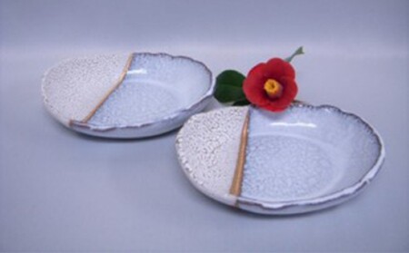 萩焼 掛分金彩楕円皿二枚組|HG000089