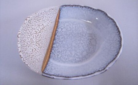 萩焼 掛分金彩楕円皿二枚組|HG000089