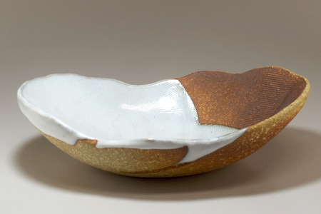 萩焼　楕円掛分深皿 カレー・パスタ皿｜HG000326