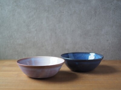 ペアボウル(青萩釉、粉引紫)|HG000661