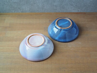 ペアボウル(青萩釉、粉引紫)|HG000661