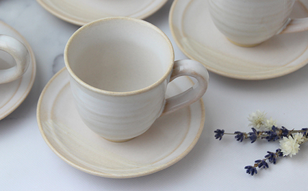 萩焼　珈琲５客セット　淡雪｜HGH00096