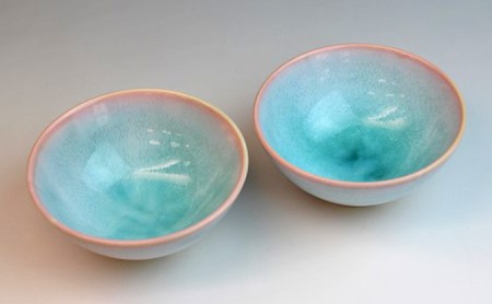 《萩焼》 ペア ミント 茶碗 2個セット（ 陶器 ガラス釉 ）