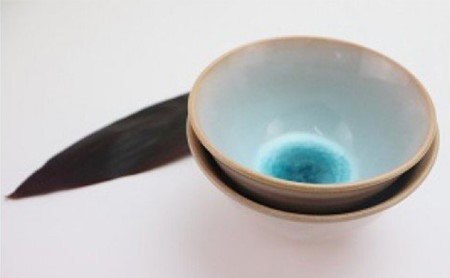 《萩焼》 ペア ソライロ 茶碗 大・小の2個セット（ 陶器 ガラス釉 ）