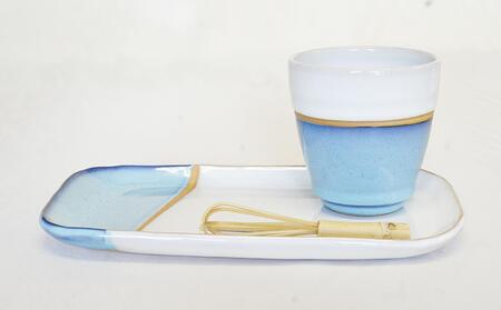 萩焼 カップ＆プレート皿セット(藍)