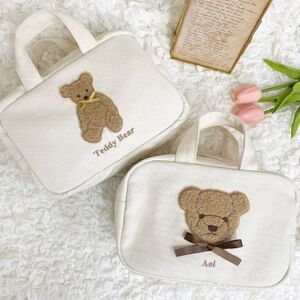 お名前刺繍入り もこもこテディベア おむつポーチ_雑貨・日用品 ベビー用品 _【1495501】