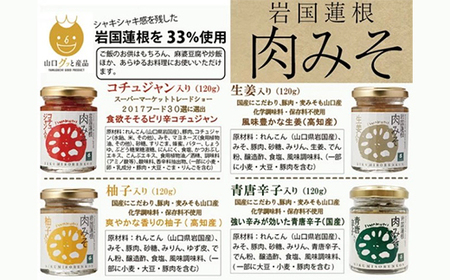 岩国蓮根 肉みそ 4種(コチュジャン・柚子・生姜・青唐辛子)・カレー４箱セット【池本食品】