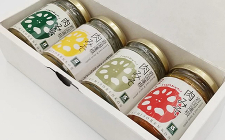 岩国蓮根 肉みそ 4種(コチュジャン・柚子・生姜・青唐辛子)・カレー４箱セット【池本食品】