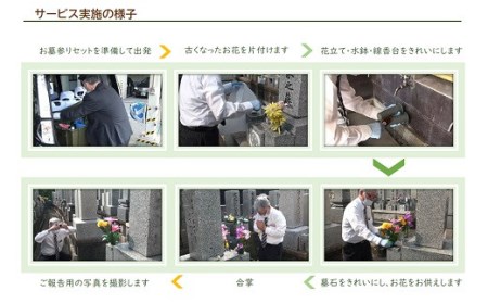 岩国市玖珂地域(片道走行距離10km以内限定)「お墓参り代行サービス」(1回)仏花・写真入り報告書付き