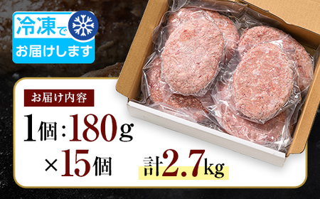 ボリューム満点！ビーフ100％ハンバーグ 2.7kg 180g×15パック(個包装) ハンバーグ 肉 牛肉 にく 食品 山口県 山陽小野田市 ふるさと納税 F6L-1083