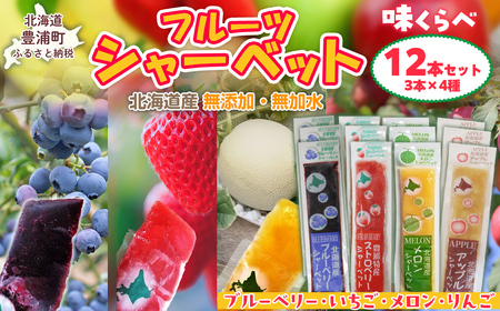 北海道 豊浦町 シャーベット 4種 味くらべ 各3本ずつ（ ブルーベリー、いちご、メロン、りんご ） 【 ふるさと納税 人気 おすすめ ランキング 果物 メロン めろん  果物 いちごイチゴ 苺 イチゴシャーベット ブルーベリー メロンシャーベット 食べ比べ おいしい 美味しい 甘い 北海道 豊浦町 送料無料 】 TYUN018