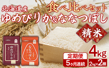 【5ヶ月定期配送】（精米4kg）食べ比べセット（ゆめぴりか、ななつぼし） 【 ふるさと納税 人気 おすすめ ランキング 穀物 米 ななつぼし ゆめぴりか 精米 おいしい 美味しい 食べ比べ セット 定期便 北海道 豊浦町 送料無料 】 TYUA157