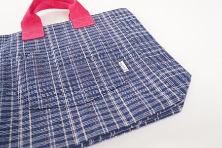 【カラー:イエロー×白格子】カラフル阿波しじら織トート(大)