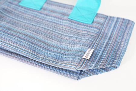 【カラー:ターコイズ×青縞】カラフル阿波しじら織トート(小)