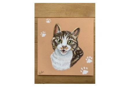 C035a チョークアート似顔絵(20×20cm)藍染め 肖像画 記念品