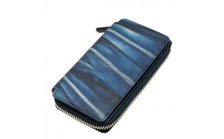 本革 藍染め 絞り財布 Indigo-W409
