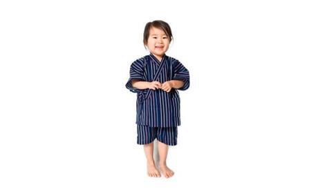 阿波しじら織 子供甚平【柄C、サイズ120】とミニ巾着セット