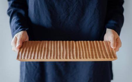 TSUKI-JIRIWOODPLATEオーク木彫M ｜トレー プレート お皿 皿 食器 インテリア