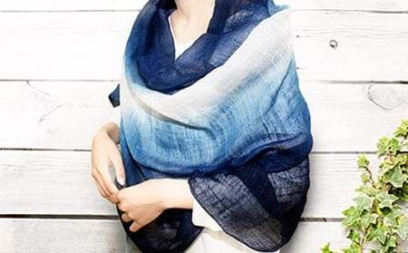 藍染ヘンプ大判ショール　伝統産業　阿波藍　ファッション　ショール　ギフト　母の日　敬老の日　クリスマスプレゼント　藍染