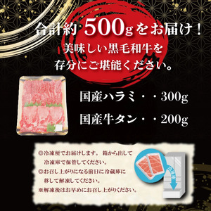 牛タン ハラミ セット 黒毛和牛 計500g 塩味 国産 ハラミ