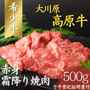 「大川原高原牛」赤身・霜降り焼肉　500g