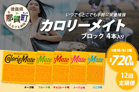 【12回定期便：合計720箱】 カロリーメイト ブロック 4本入り 5種類 各12箱 計60箱【大塚製薬 定期便 チョコ バニラ メープル チーズ フルーツ 5大栄養素 徳島県 那賀町 非常食 常備食 災害 新生活 備蓄 長期保存 栄養食】MS-2-12