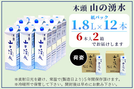 《5年保存水》山の湧水 (天然ミネラルウォーター) 1.8L×6本×2ケース 計12本【徳島県 那賀町 国産 天然水 天然 みず 水 ミネラルウォーター わき水 湧き水 1800ml 飲料水 備蓄 備蓄水 非常用 防災 災害 支援 紙パック 長期保存 防災グッズ 災害対策】KM-62