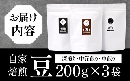 珈琲屋 中-ATARI- オススメ3種のブレンド 各200g×3袋【豆タイプ】【徳島県 那賀町 自家焙煎 コーヒー 珈琲 ブレンド コーヒー豆 珈琲豆 豆 スペシャリティコーヒー レギュラーコーヒー 中煎り 中深煎り 深煎り 飲み比べ 詰め合わせ ギフト プレゼント お取り寄せ】CO-03
