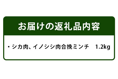 【阿波地美栄(あわじびえ)】徳島県那賀町産シカ肉・イノシシ肉の合挽ミンチ1200ｇ　NS-5