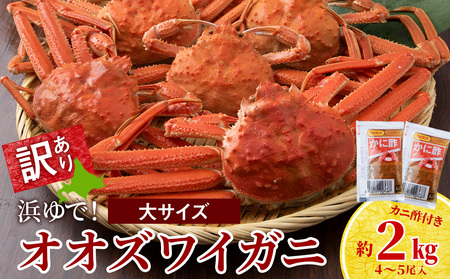 訳あり オオズワイガニオス 大サイズ (約400-500g) 浜ゆで 2kg (4～5尾入)  ボイル 北海道 AS115