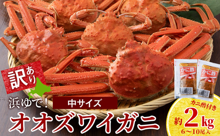 訳あり オオズワイガニオス 中サイズ (約200-350g) 浜ゆで 2kg (6～10尾入) ボイル 北海道 AS116