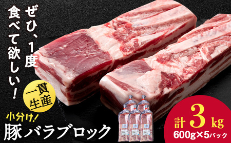 北海道産 白老豚 バラ ブロック 600g×5パック 豚 豚肉 白老 北海道 焼肉 BV075