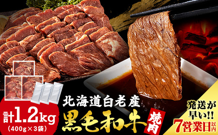 白老産黒毛和牛 味付け焼肉 ピリカルージュ 1.2kg (400g×3パック) 7日営業日以内発送 焼肉 黒毛和牛 タレ たれ 小分け 焼肉セット 人気 数量限定 たっぷり大満足 グルメ 訳あり 国産 北海道産 CK007