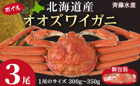 北海道産 大ズワイ 300g～350g ×3尾 ＜斉藤水産＞ オオズワイ 蟹 かに カニ ボイル AM114