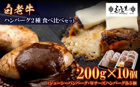 白老牛 2種 食べ比べ ハンバーグ セット 合計10個 モッツァレラ ベーコン 網脂 特製ソース 手造り BY083