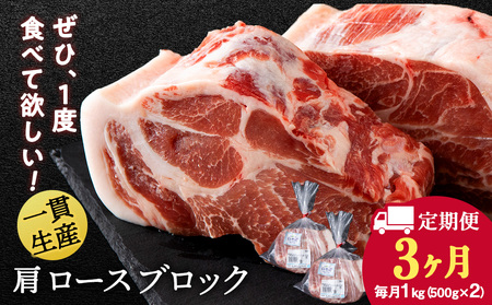 【定期便 3カ月】北海道産 白老豚 肩ロース ブロック 500g×2パック BV052 11,400円