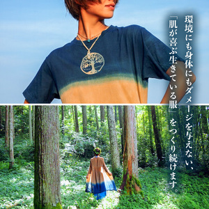 Tシャツ ロングスリーブ S-Lサイズ 藍染 泥染 オーガニックコットン ハイカラー×たけの花 藍 藍染め 泥染め 宍喰祇園染 天然染料