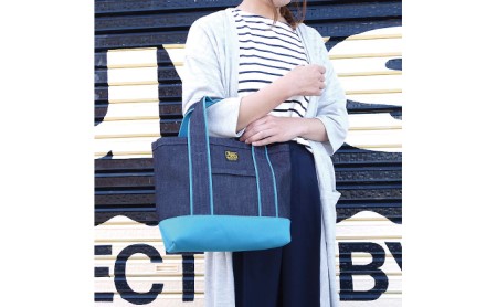 バンナイズ　スタッフオーダートート／Akiモデル　バンナイズ 帆布 お散歩 買い物 お出かけ ショッピング トートバッグ ファッション カバン バッグ  ライトデニム×ターコイズブルー