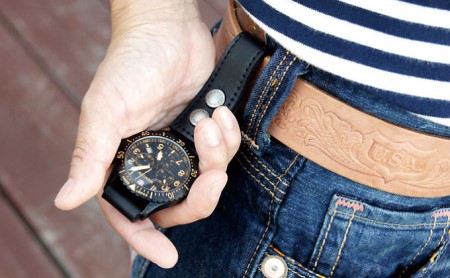 ぬめ革の時計ホルダー／Type-B（幅：20mm）腕時計 レザー ホルダー 吊り下げ ブラック キャメル バンナイズ VanNuys ブラック
