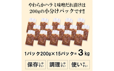 やわらかハラミ味噌だれ漬け3kg(200g×15)