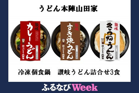 【ふるなびWEEK対象】うどん本陣山田家　冷凍個食鍋　讃岐うどん詰合せ3食（高松市）FN-Limited-PR